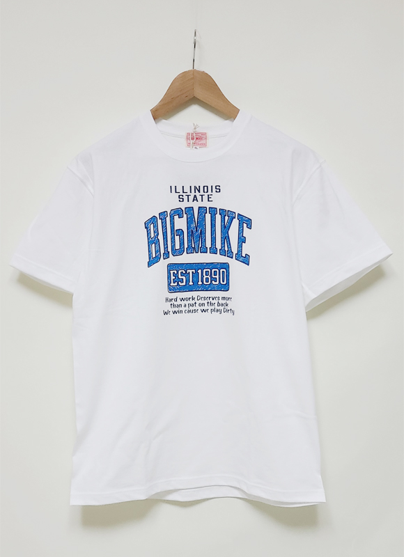 BIGMIKE ビッグマイク Tシャツ カレッジT ロゴ アメカジ 半袖 無地 綿100% コットン100% ヘビーオンス メンズ